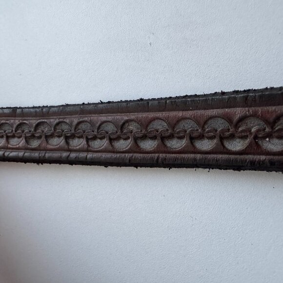 Vintage Genuine Leather Belt Solid Brass Buckle Brown Tooled 38” main image 6